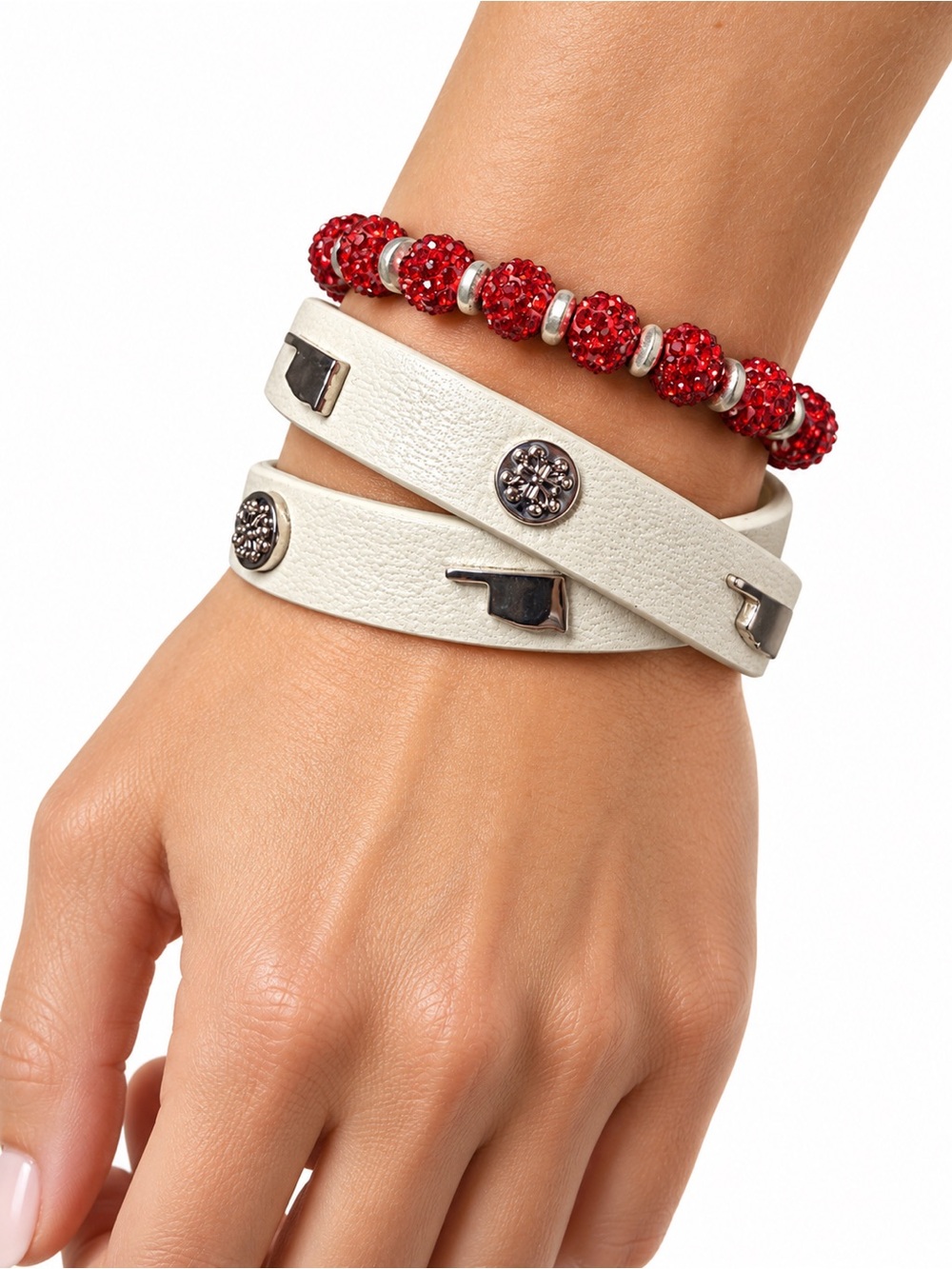 NIB Rustic Cuff Oklahoma Sooners White Wrap Bracelet & Red Crystal Set (Rare)